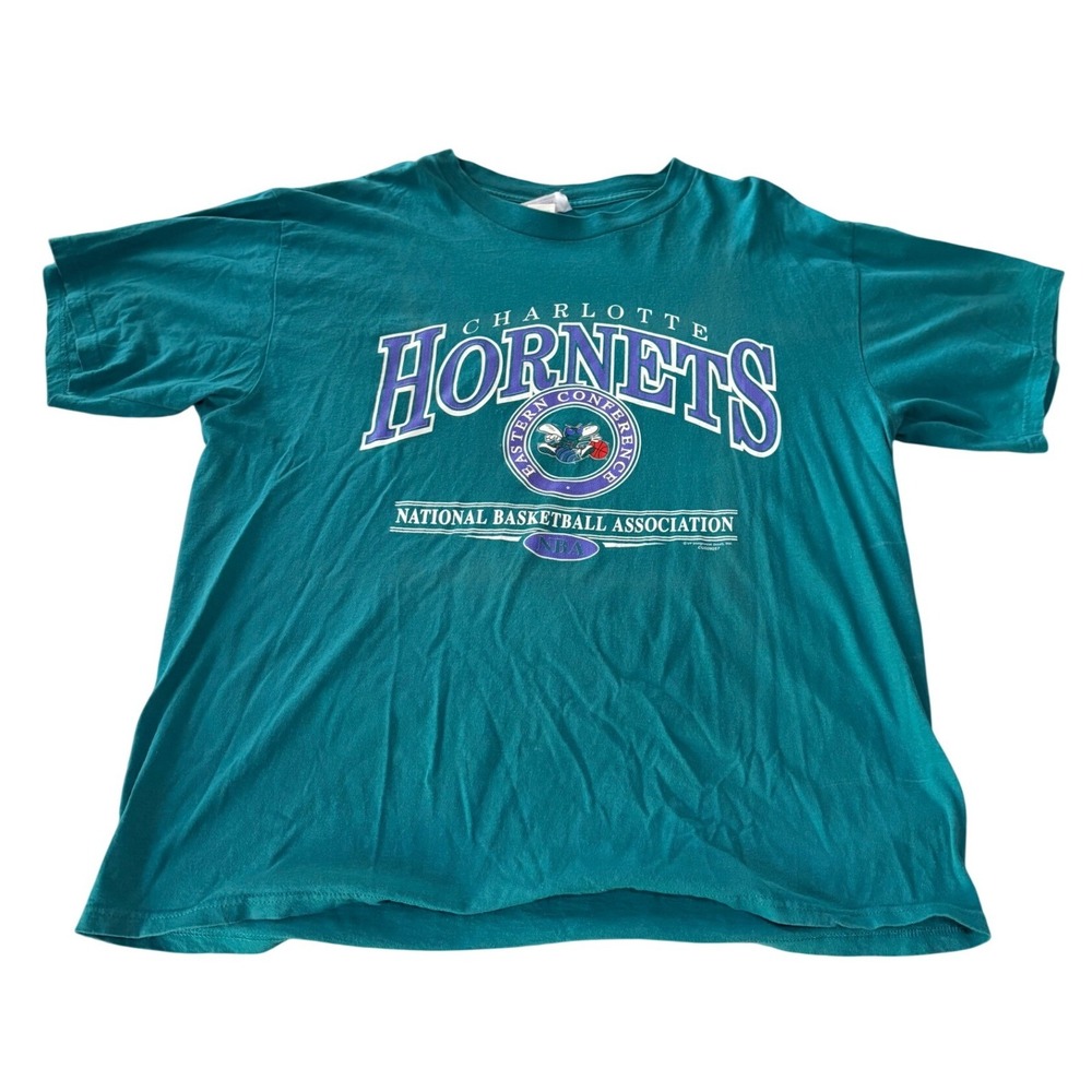 Vintage Charlotte Hornets Shirt XL CSA Nutmeg Mills NBA Teal Eastern Conference